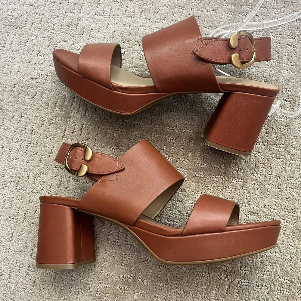 Aerosoles Camera Comfortable Slingback Platform Sandal Cognac Leather Sz 10